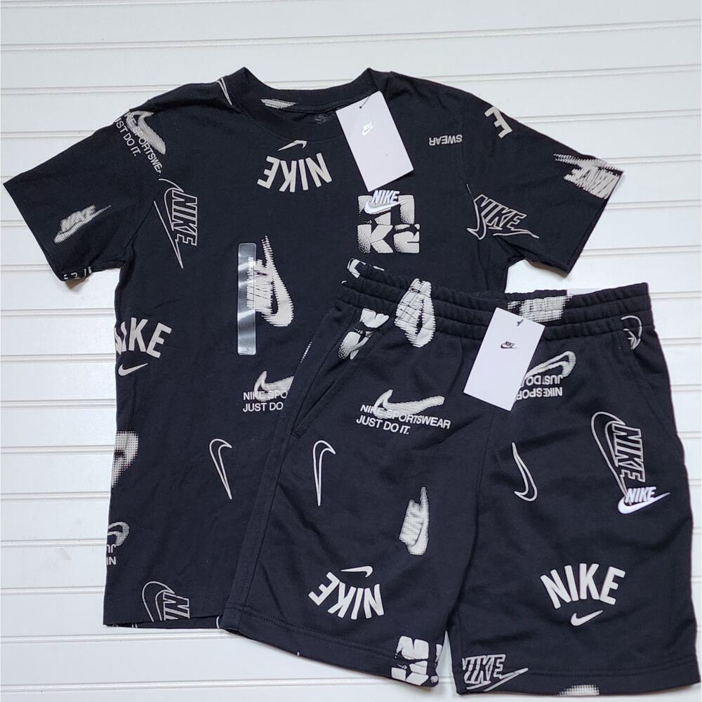 Nike Boys Sportswear Club Energy Logo T-Shirt & French Terry Shorts Set L Black